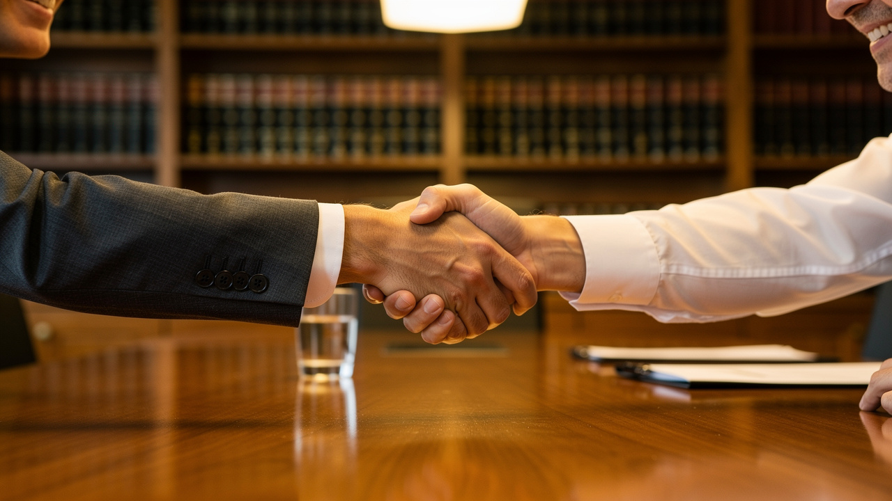 Handshake between business owner and legal representative