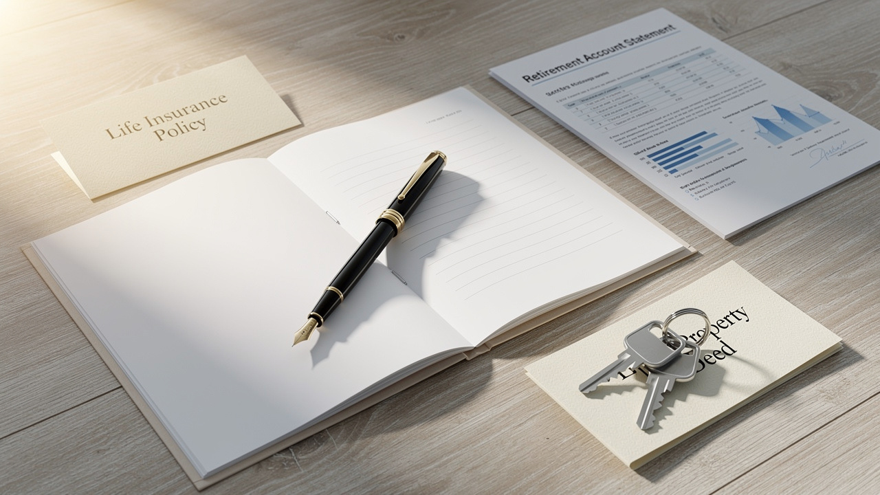 Financial documents and keys representing non-probate estate assets